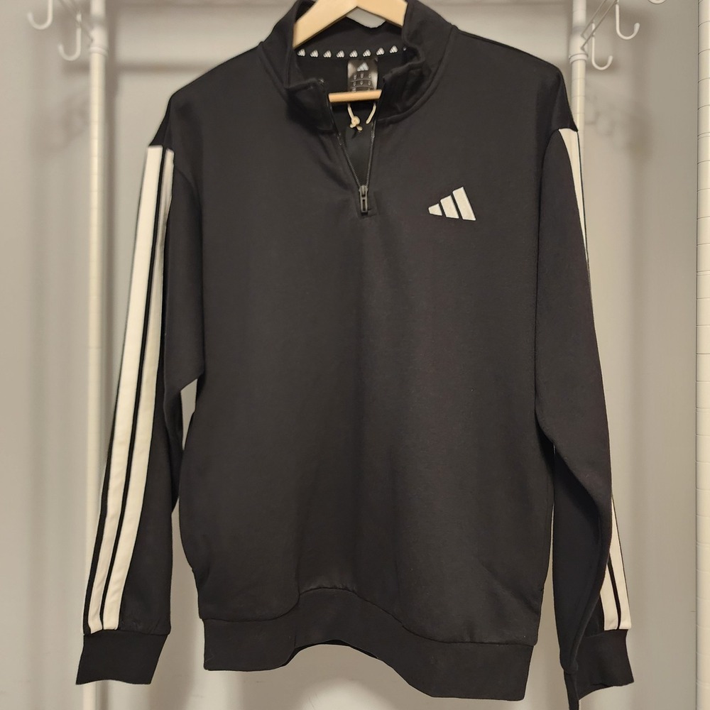 Adidas 3-Stripe 1/4 Zip Pullover Sweatshirt Black White JY6600 Size Medium - Picture 8 of 11